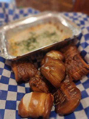 buffalo dip with pretzel bites