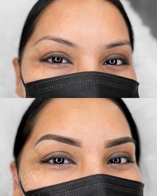 before and after cosmetic tattoo ombre powder brows. It will heal softer and natural