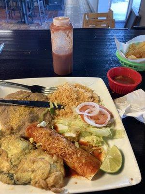 Enchilada and chili relleno plate