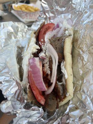 Gyro with hot sauce (hot sauce only available if requested )