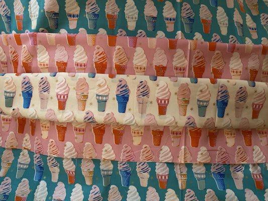 The ice cream cone fabric I fashioned into a trans pride flag!