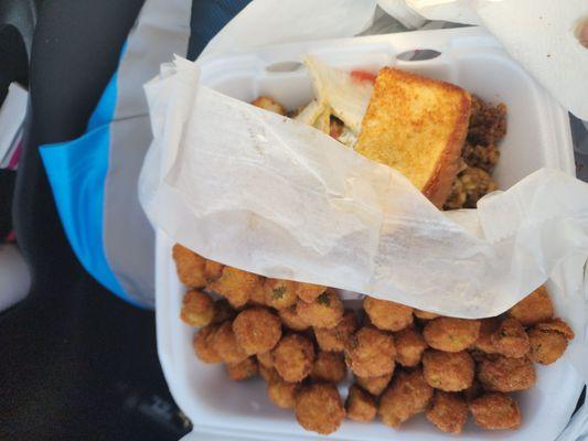 Chopped cheese with fried okra
