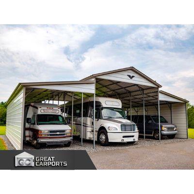 Metal RV Cover 42x40x13 near me at GreatCarports.com. Free delivery and installation. $20,127 as shown. Call or text (704) 317-3890
