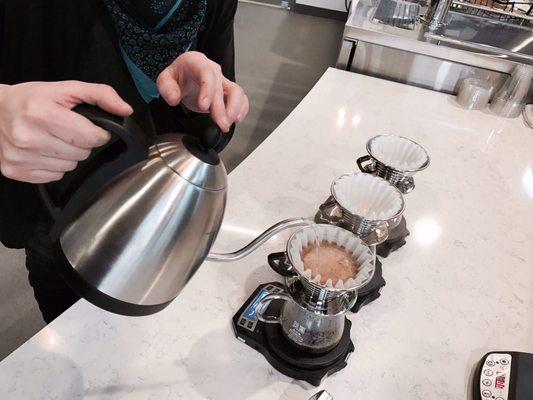 Pour over single source coffee.