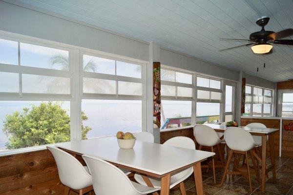 Breakfast area, oceanfront veranda, late summer 2019