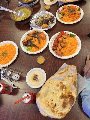 Chicken kabab+chunks, lamb chops, lamb shank, daal karahi, charsi karahi