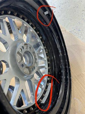 Improperly placed wheel weights.