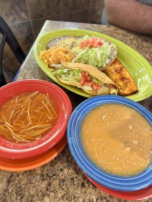 Combo plate, vermicelli, pork green chile
