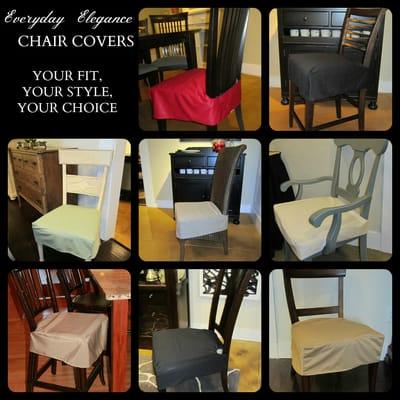 Everyday Elegance Chair Covers, washable, waterproof. Protect your chairs and change your look in a flash.