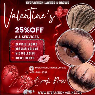 Valentine's Day special offer 25% off all services for the month of February 2024