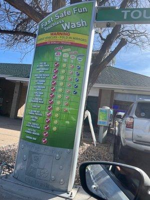 Car Wash options and prices!