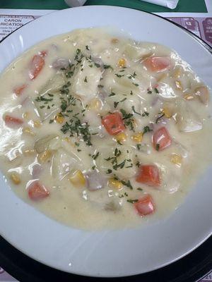 Cheesy veggie ham chowder was very tasty