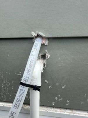 Bottom pipe where hole was caused by reckless unprofessional installation