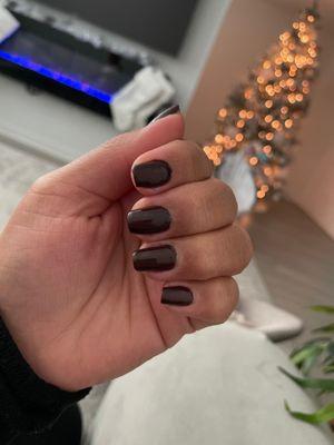 Uneven nails , color outside the nail on skin .