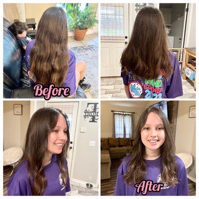Before & After of my daughters haircut.