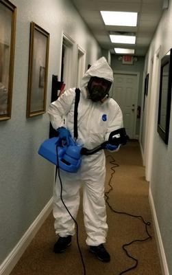 Service tech in action!
Fogging service for offices to keep common space safe, sanitized and allergen free!