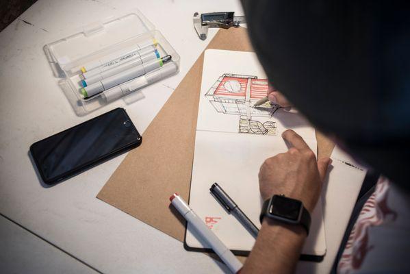 Ideation part of the product design process for the container office co-working space development