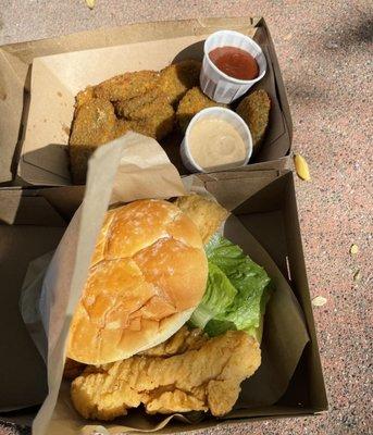 The cruiser(chicken sandwich) and and flat tires(crispy fried zucchini)