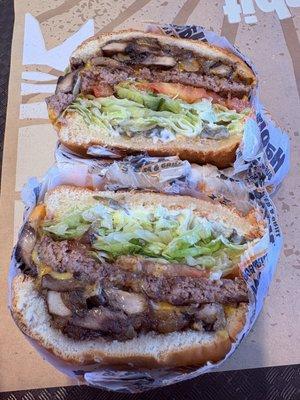 Charburger with Cheese & portabella mushrooms