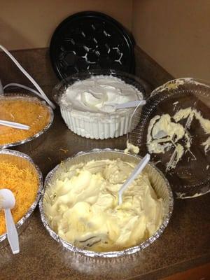 Lunch at Mercy Heart and Vascular. The background is sour cream and in the foreground is a large tub of margarine.