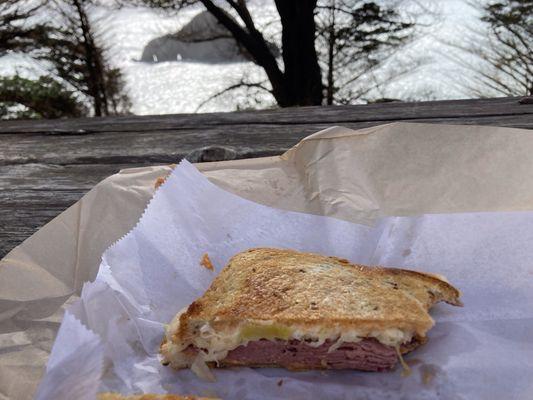 Half of the very good reuben.