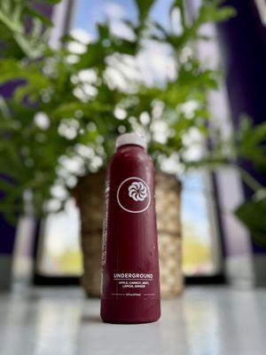This here is our Underground juice! It has beets, apples, carrots, lemons, and ginger!