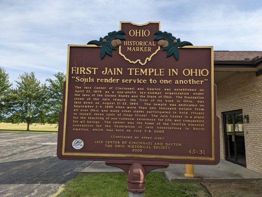 First Jain Temple in Ohio Historical Marker