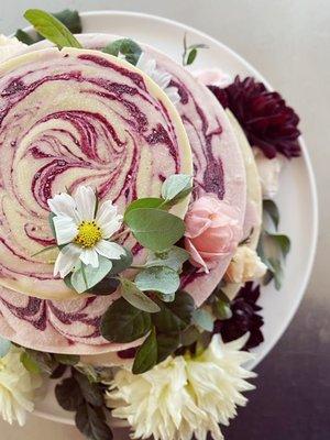 Custom wedding cake! Organic, gluten free, dairy free, refined sugar free raspberry white chocolate cake.