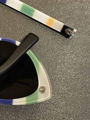 Broken arm from sunglasses frame, courtesy of Seek Optics.