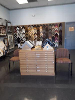 The view when you come in is our Larsun-Juhl moulding selection and Cresent Mat selection.