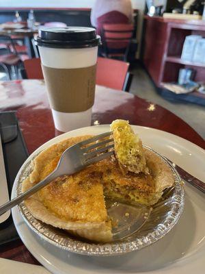 Quiche and pistachio latte