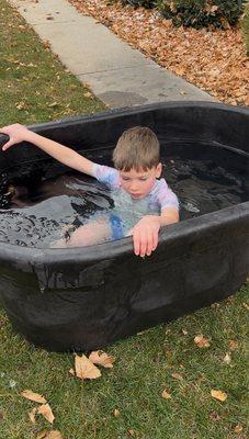 My son doing the ice bath (ie. polar plunge) as part of the annual Jan 1 Goal Setting event at Builder Studios!