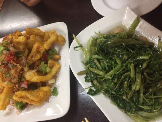 Left: squid $16.95 Right: water spinach $10.95. Both very good but bummed they didn't have sauce with the squid. (Sry bad pic)