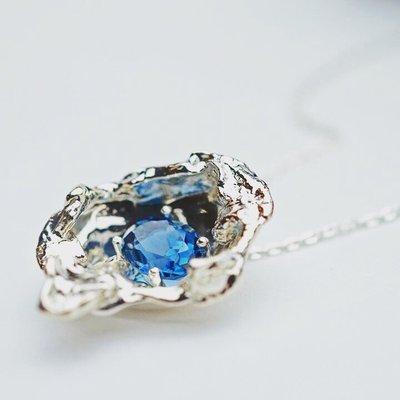 Custom Blue Topaz Pendant in White Gold