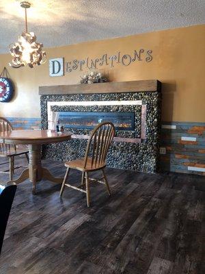 Fireplace in the sitting area.