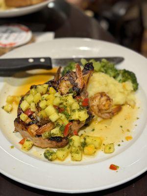 Chipotle Glazed Pork Chop & Shrimp