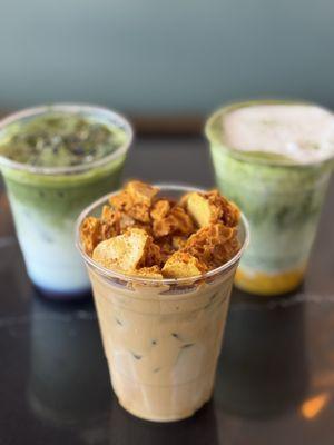 Dalgona, lavender matcha, mango matcha