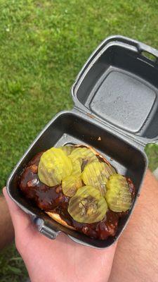 Bun with 16 pickles and no top bun