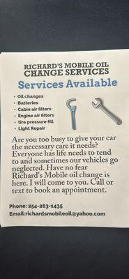 Richard’s Mobile Oil Change Service