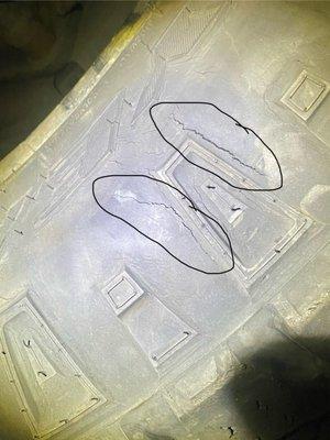 Major cracking on inside of tire.