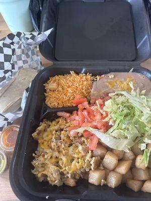 Sausage and Egg Breakfast Plate with side flour tortilla