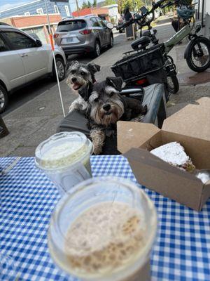 Matcha latte and honey lavander latte.