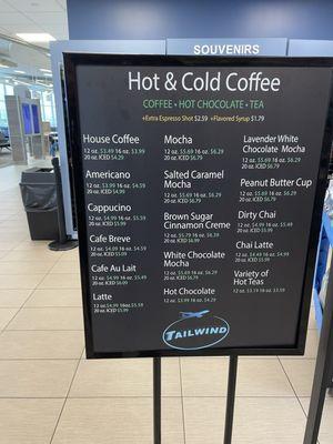 Coffee menu