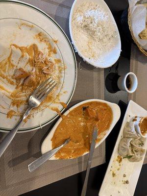 Could not stop eating. Chicken tikka, basmati rice. Nepalese momos.