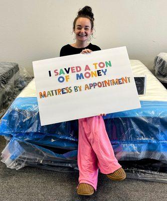 Happy customer.. didn't think she was going to be able to get a great new mattress same day!