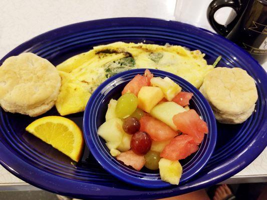 I love the Greek omelette (spinach & feta cheese). The biscuits are so yummy.