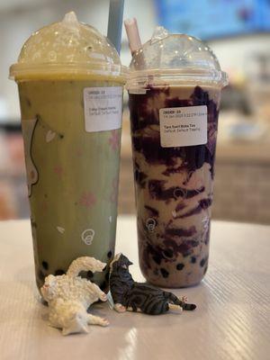 Matcha Cake Cream with Boba Taro Swirl Boba Tea