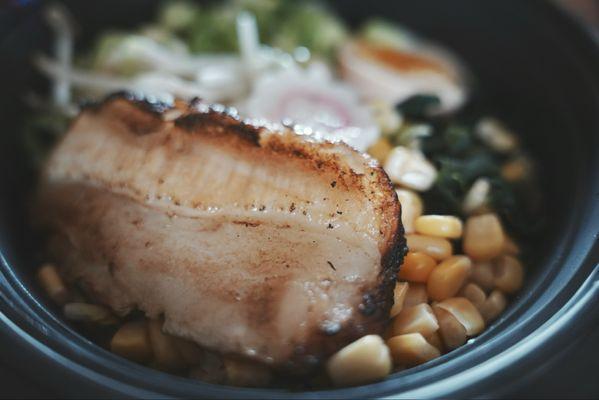 Spicy Tonkatsu Miso. Savory broth, firm noodles, melt-in-your-mouth pork belly, seaweed & creamy egg. So good!