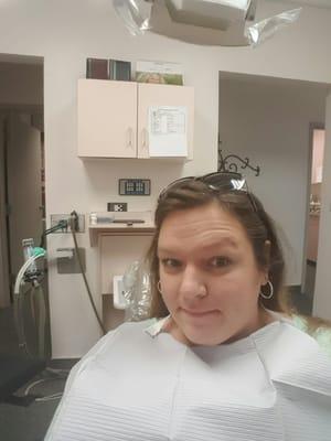 Ready for my fillings. Painless numbing shots as always.