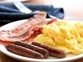 eggs, bacon, and sausages plate